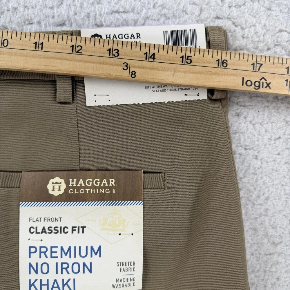 Haggar Premium No Iron Khaki Pants Mens 32x36 Beige Classic Fit Stretch Office